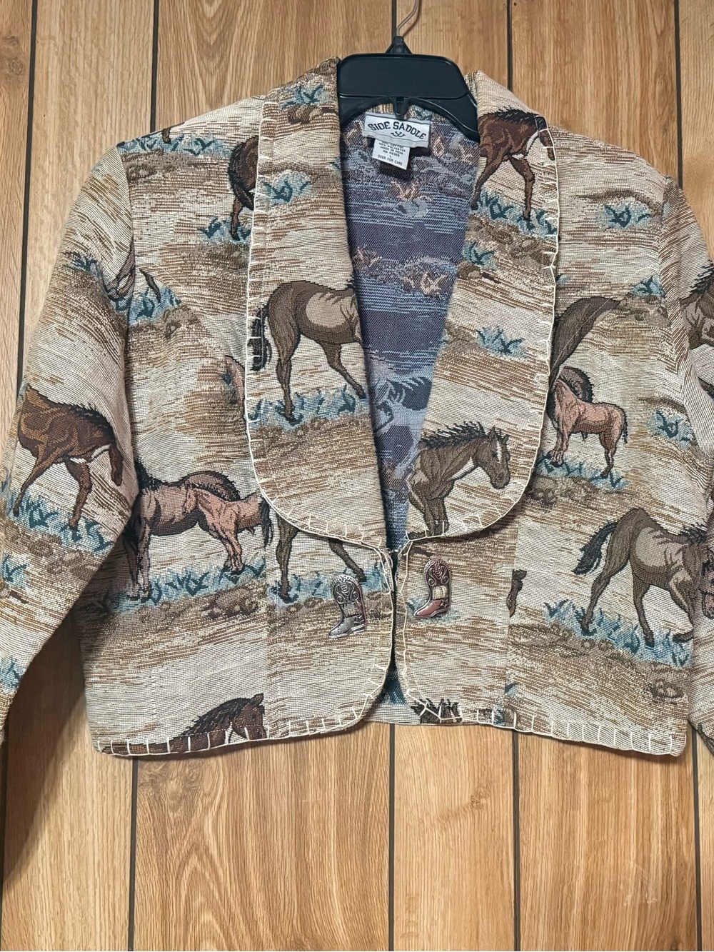 Side Saddle Vintage  Side Saddle tapestry Cropped Blazer Women’s Size L